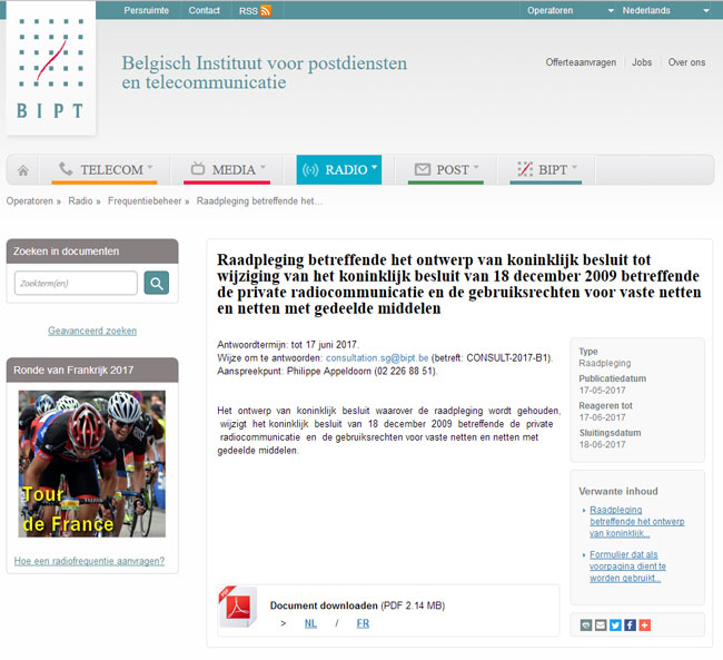 Website van het BIPT - Consultatie