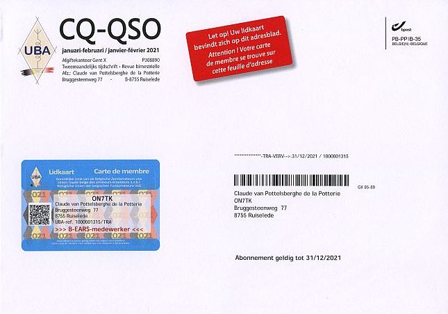 CQ-QSO 1-2/2021 Address Page & Membership Card 2021