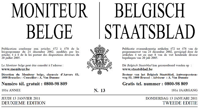 Belgisch Staatsblad 13-01-2011