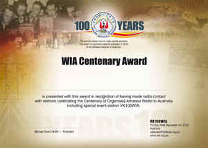 WXIA Centenary Award